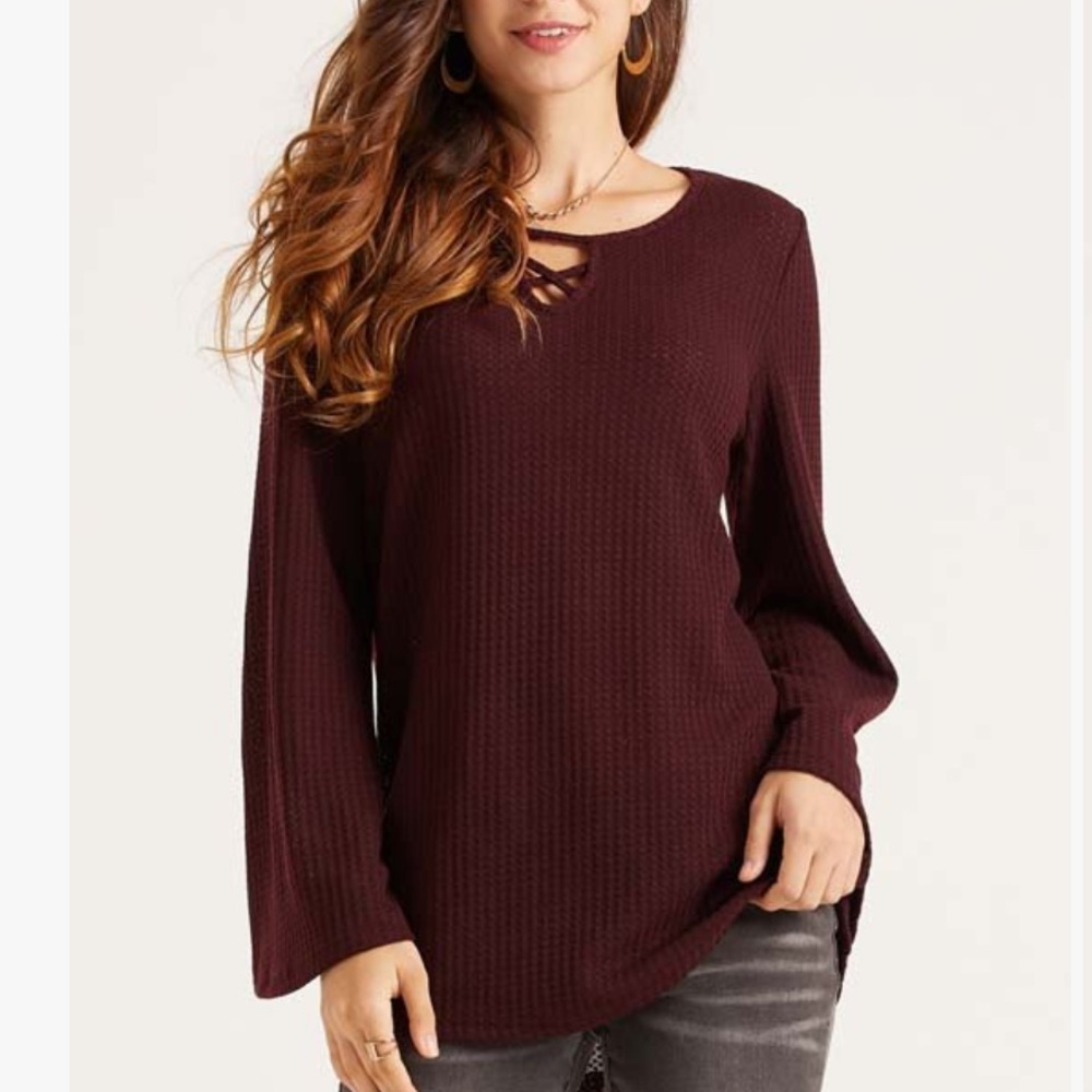 PLUS Caged front keyhole tunic with bell sleeves